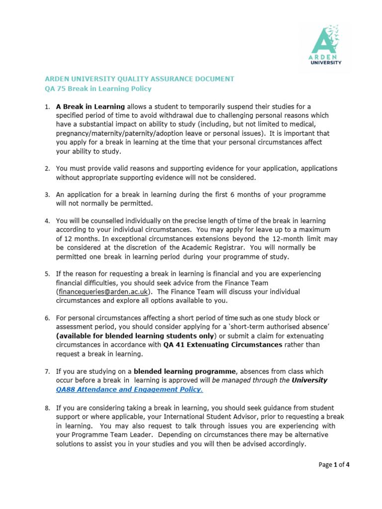 Arden University Break in Learning Policy | PDF | Justice | Crime ...
