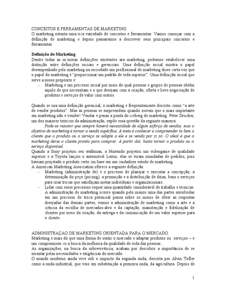 Conceitos e Ferramentas de Marketing | PDF | Marketing | Mercado (economia)
