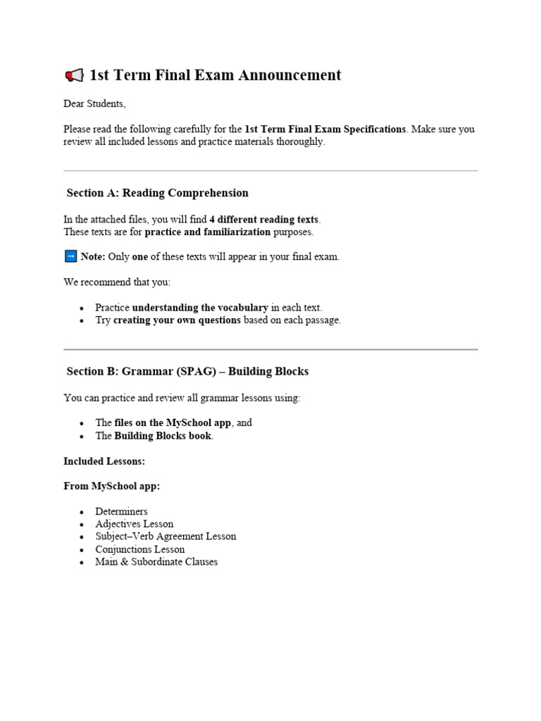 1st Term Final Exam Guidelines | PDF