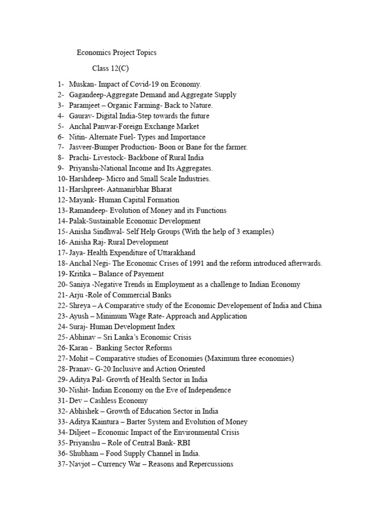 Class 12 Economics Project Topics | PDF