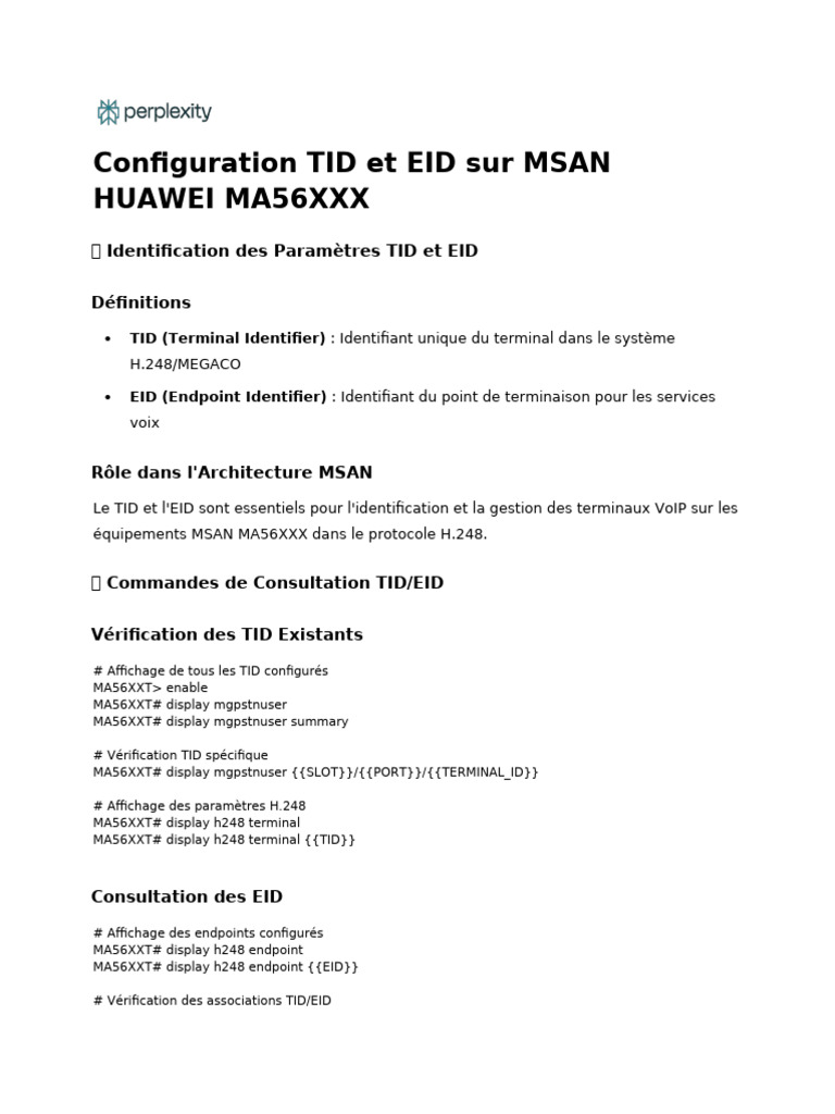 Configuration TID/EID sur MSAN HUAWEI | PDF | Protocoles de ...
