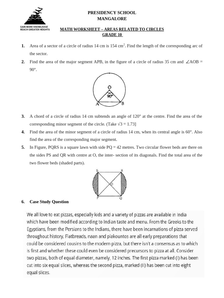 Grade 10 Math Worksheet: Circle Areas | PDF