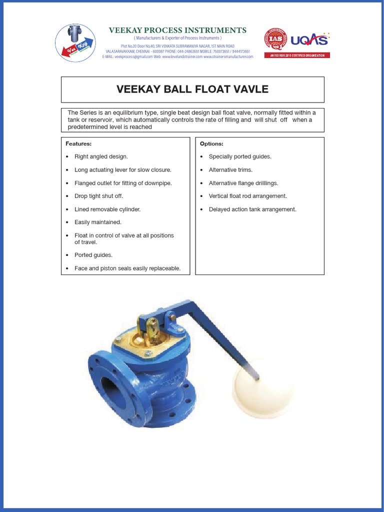 VEEKAY Ball Float Valve Overview | PDF | Valve | Equipment