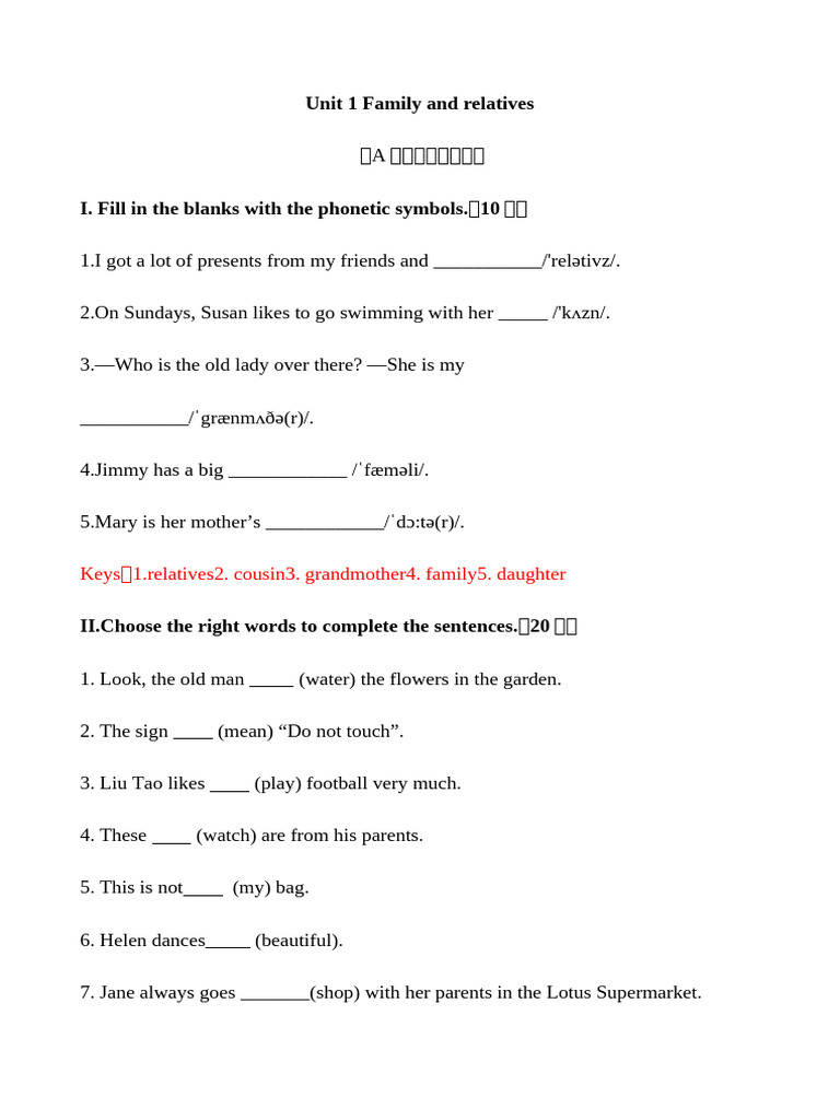 Family and Relatives Vocabulary Practice | PDF