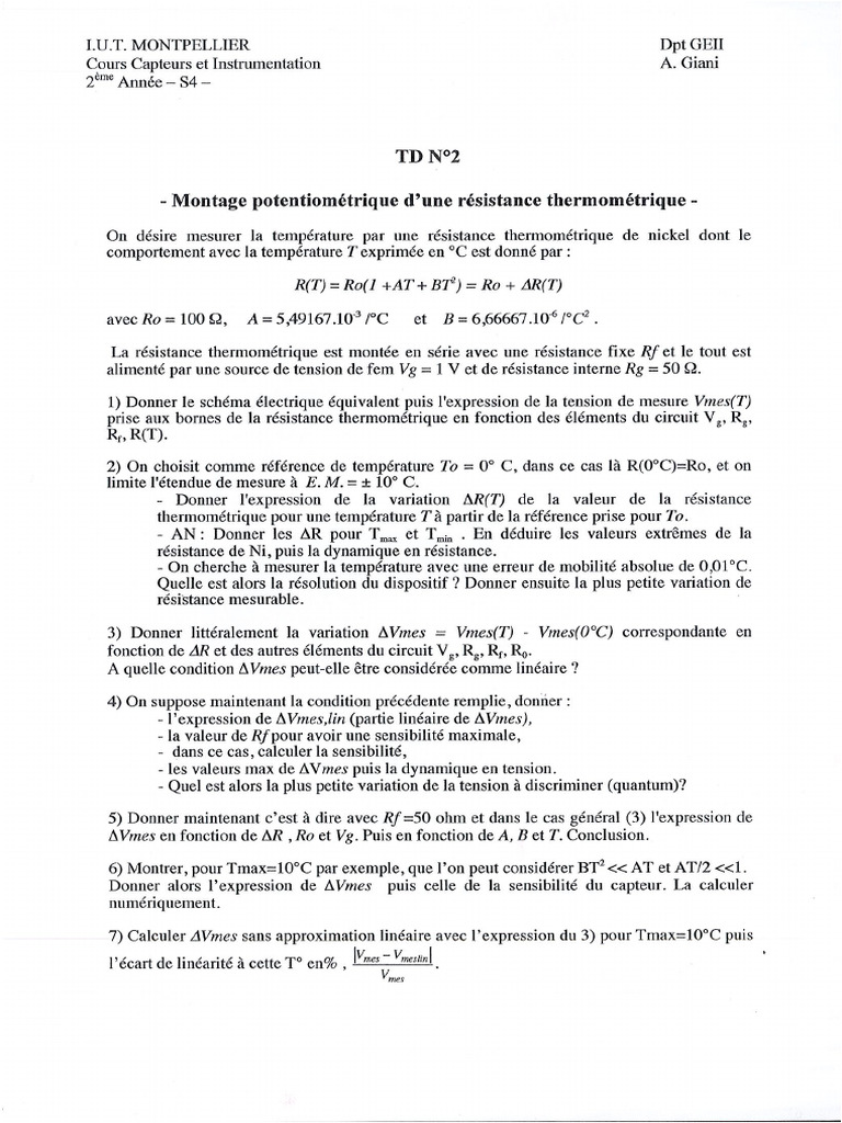 TD2 Capteurs | PDF