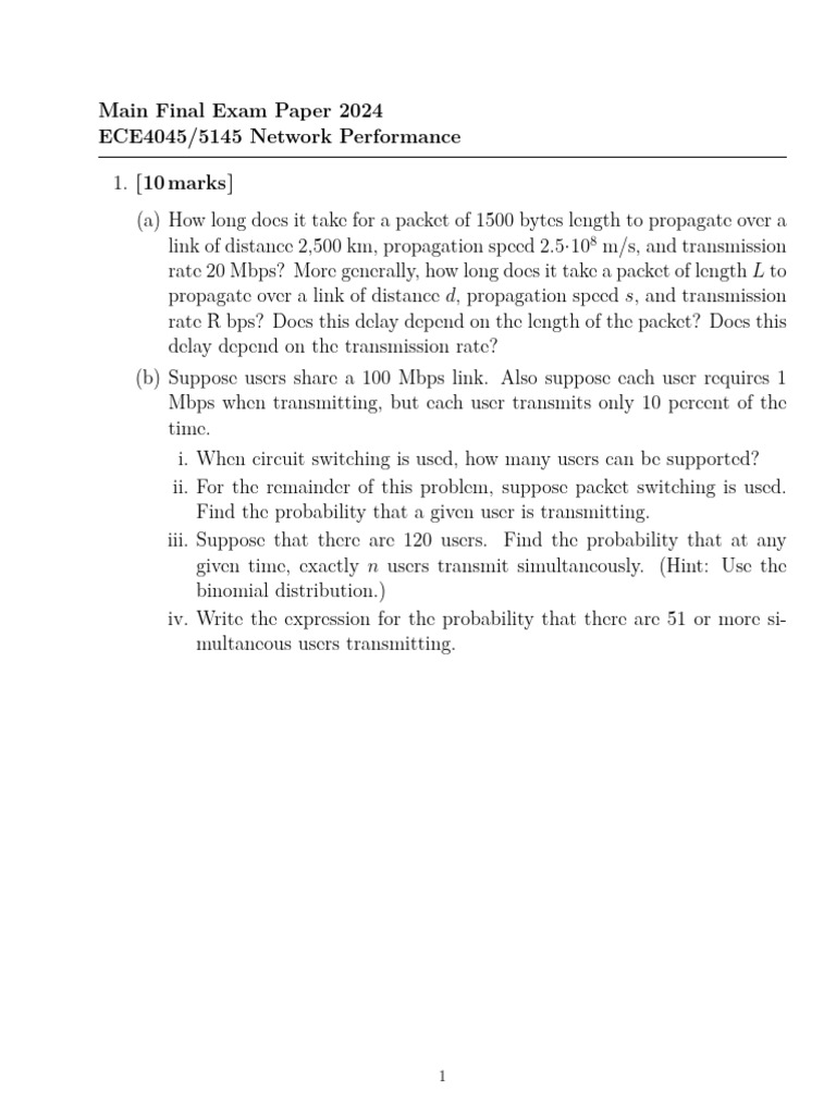 Network Performance Exam Paper 2024 | PDF | Transmission Control ...