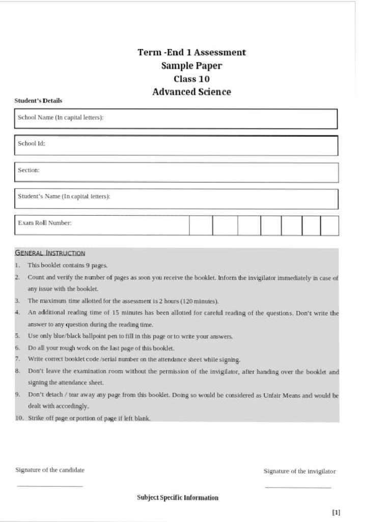 Advance Science Sample Paper | PDF