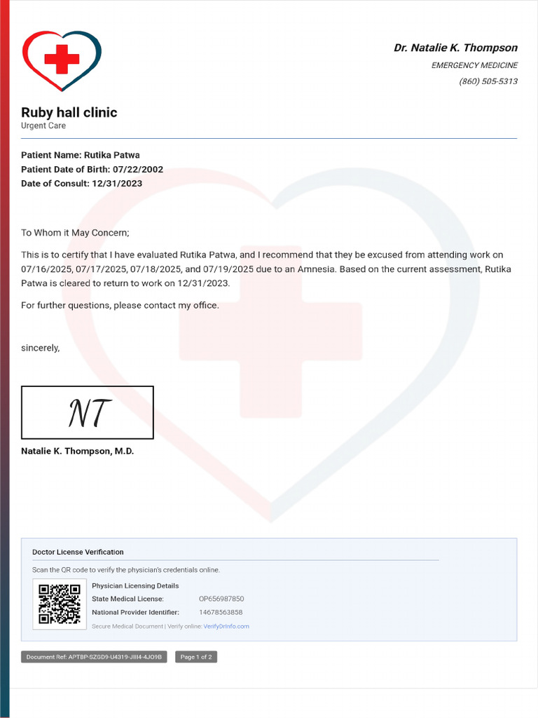 Doctor Note With Signature | PDF
