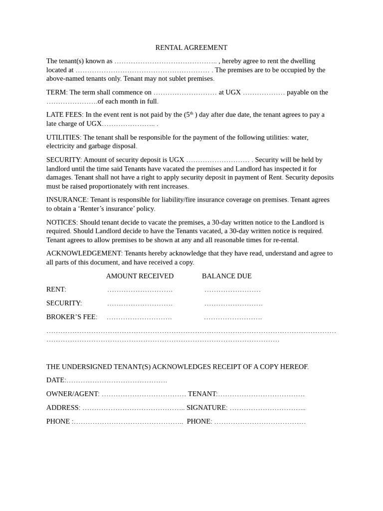 Rental Agreement Template for Tenants | PDF