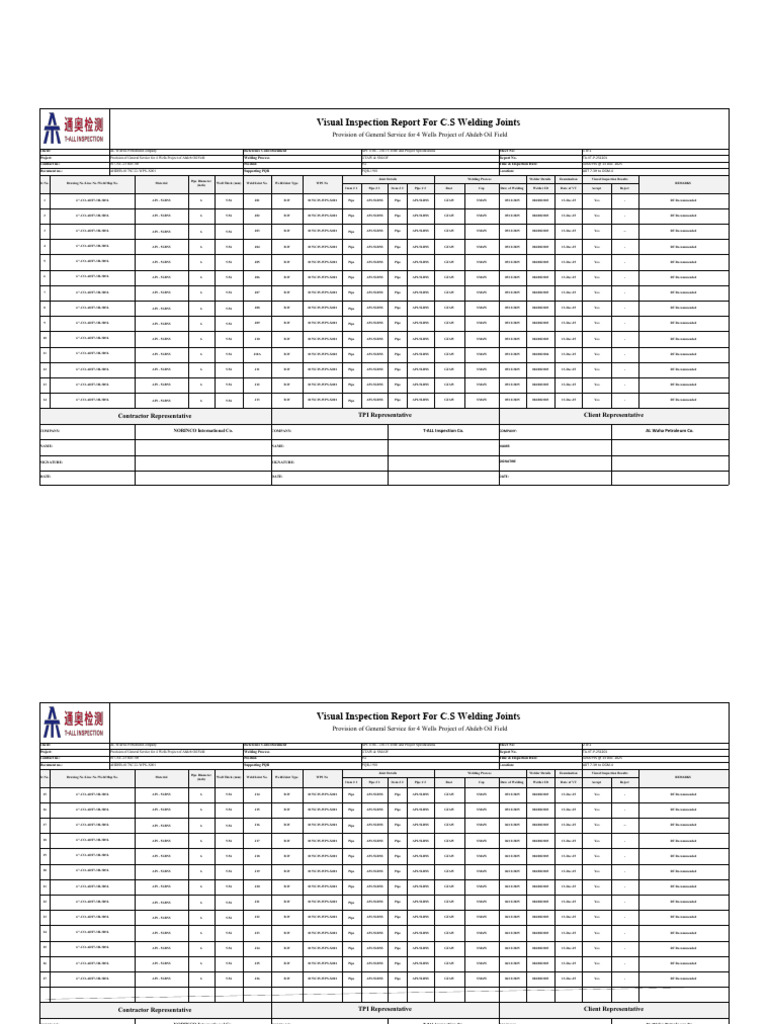 Visual Welding Report Format - Updated | PDF | Pipe (Fluid Conveyance ...