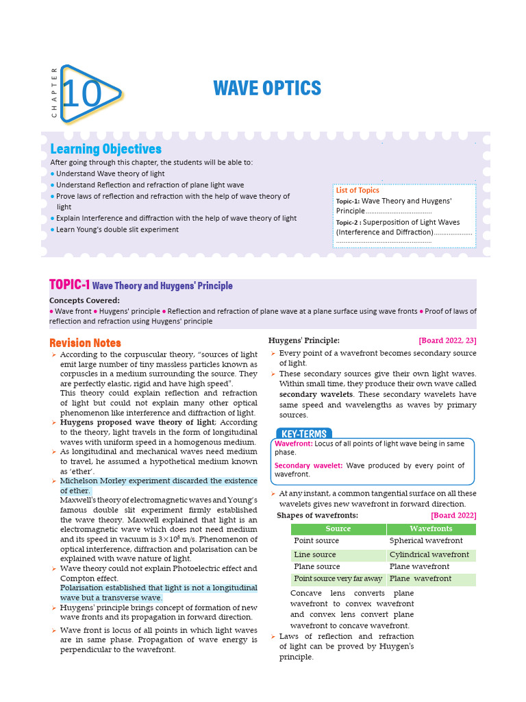Wave Theory & Huygens' Principle Explained | PDF | Diffraction | Waves