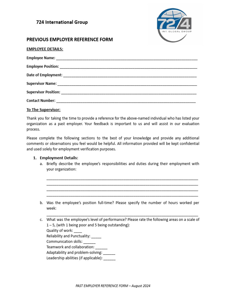 Past Employer Reference Form | PDF | Employment | Business