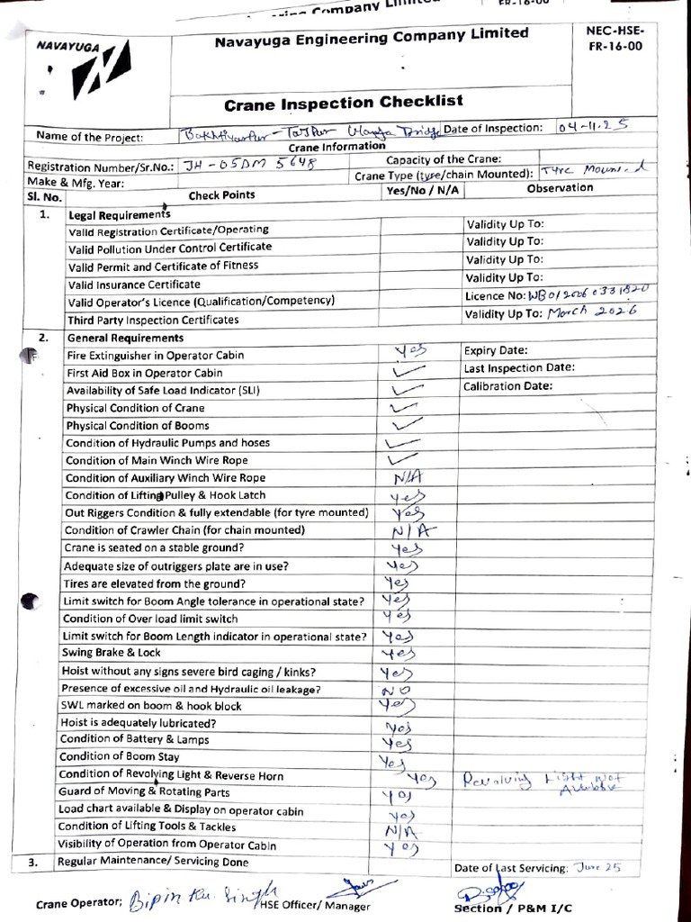 Crane Inspection Checklist and Requirements | PDF | Crane (Machine ...