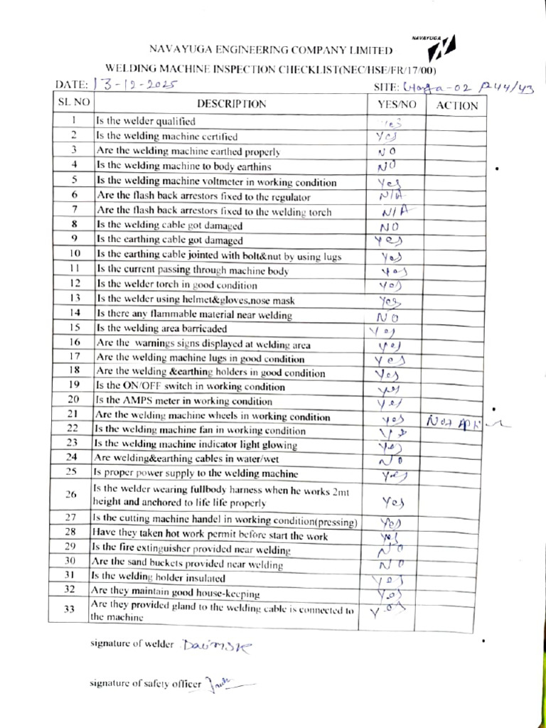Welding Machine Inspection Checklist | PDF | Welding | Construction