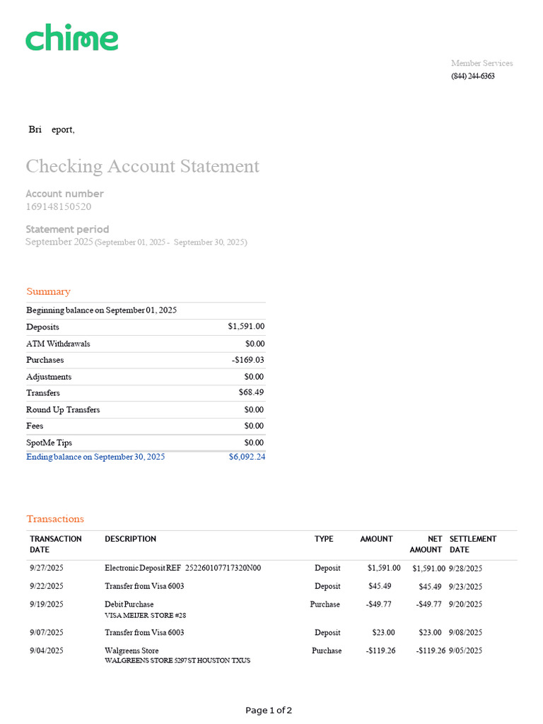 September 2025 Checking Statement Summary | PDF | Visa Inc. | Banks