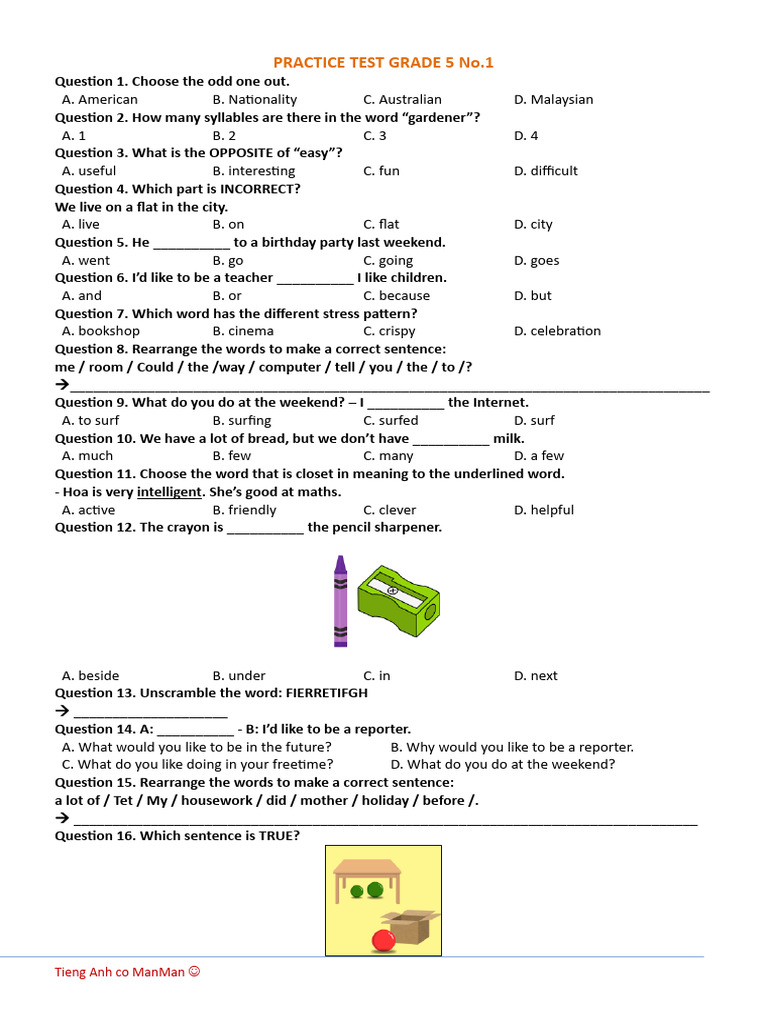 Grade 5 English Practice Test Series | PDF