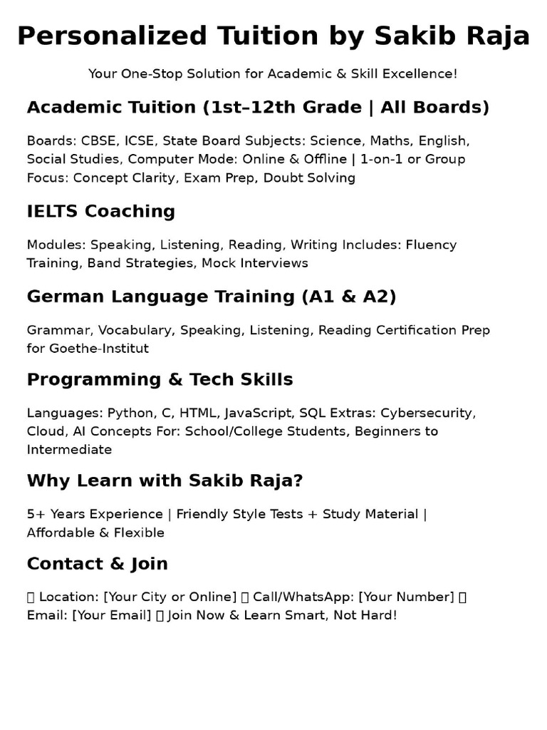Sakib Raja Tuition Poster | PDF