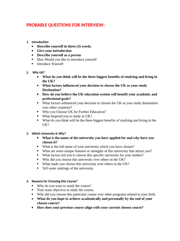 Essential Interview Questions for UK Study | PDF