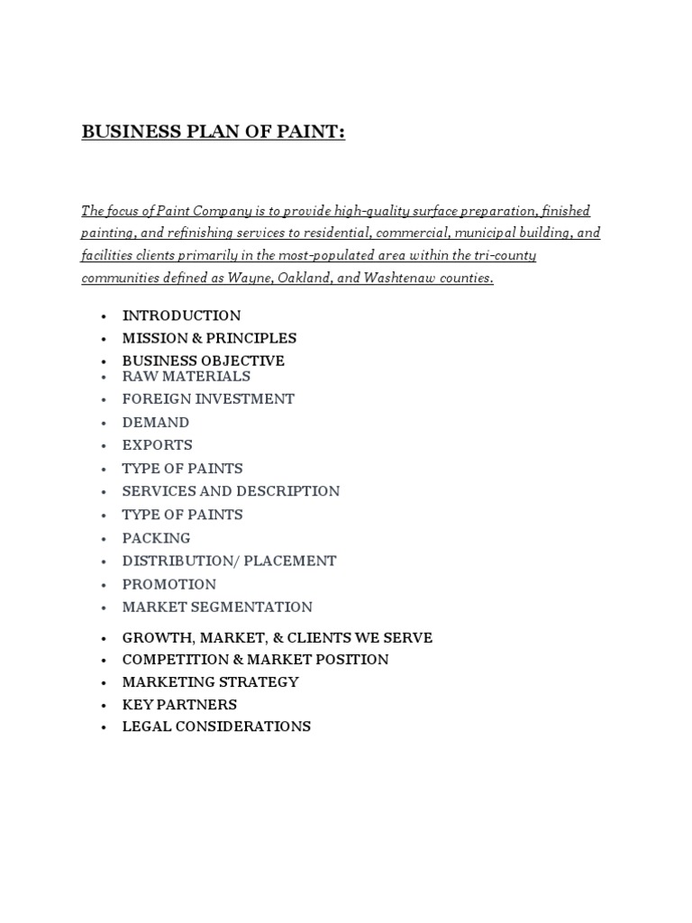 painting company business plan sample