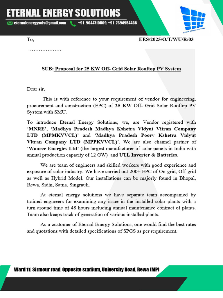 25 KW Off-Grid Solar Rooftop Proposal | PDF | Photovoltaics ...