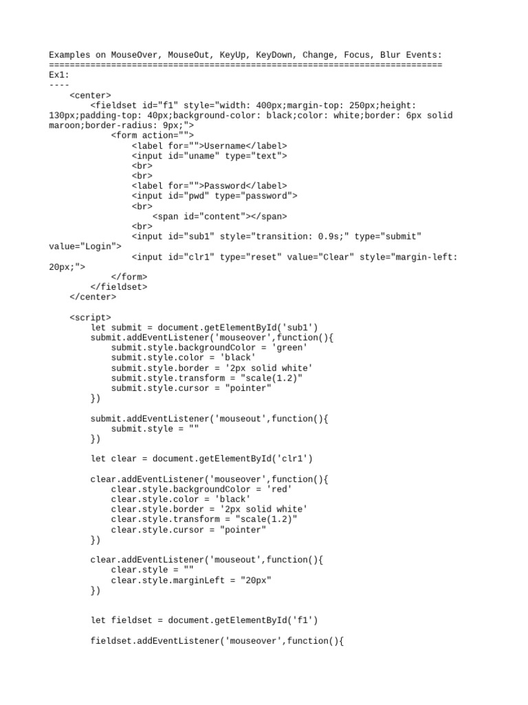 Class30 Events of Mouseover, Mouseout, Keyup, Keydown, Change, Focus ...
