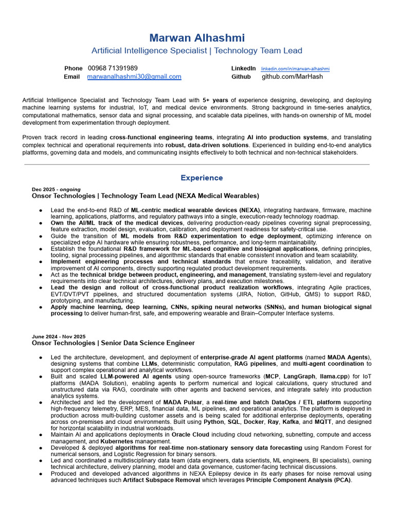 AI Specialist & Tech Lead Profile | PDF