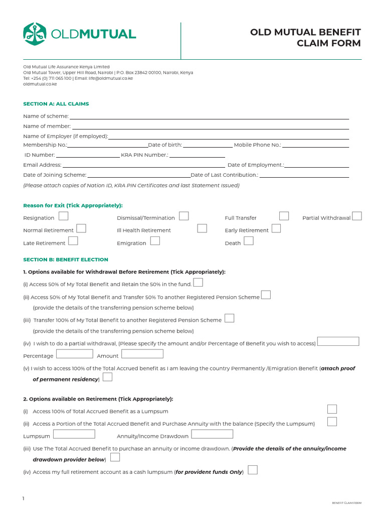 Old Mutual Life Retirement Benefits Claim Form | PDF | Insurance | Cheque
