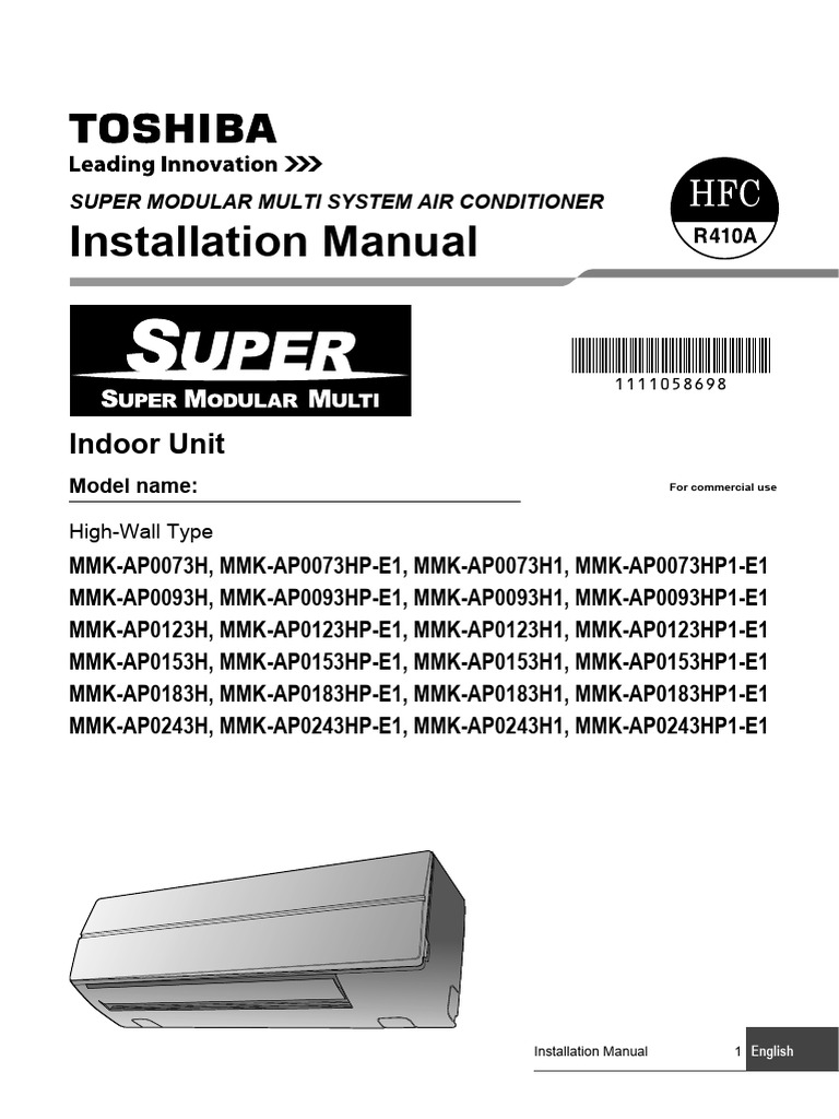 Toshiba High-Wall AC Installation Guide | PDF | Air Conditioning | Leak