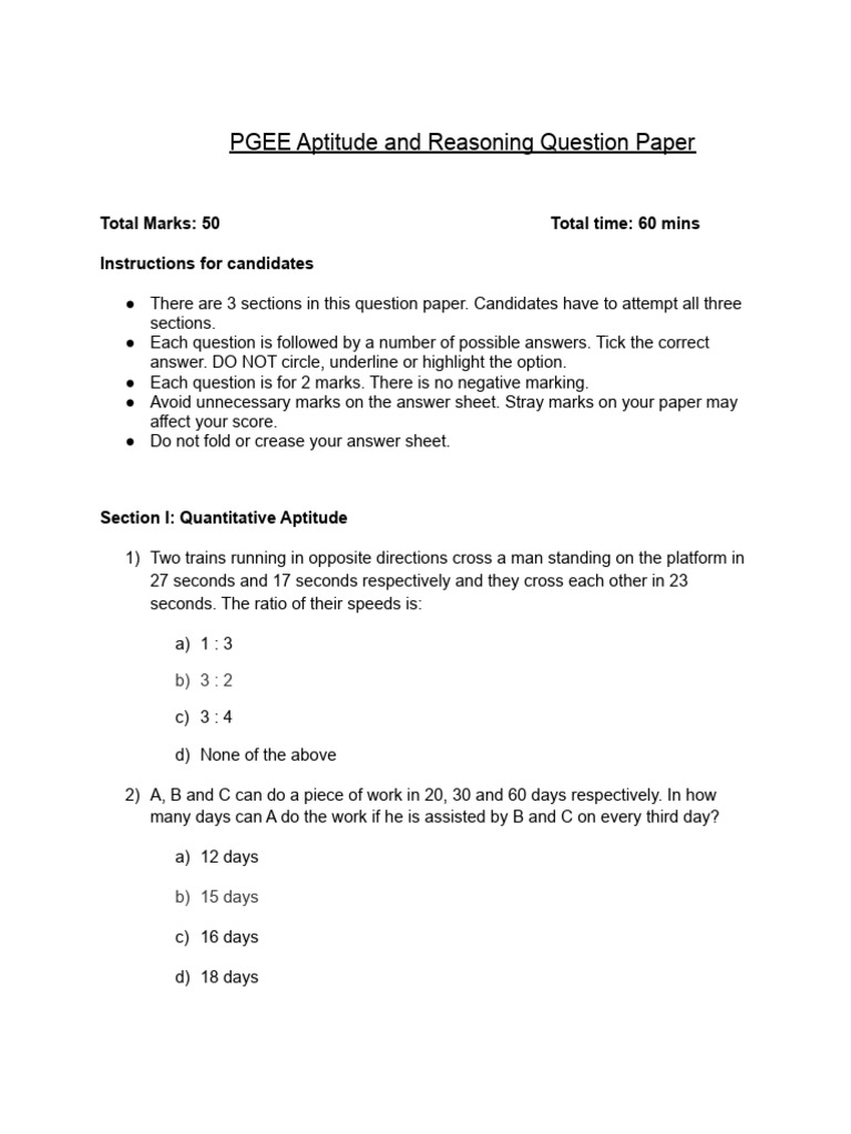 PGEE Aptitude & Reasoning Test Paper | PDF | Greenhouse Effect ...