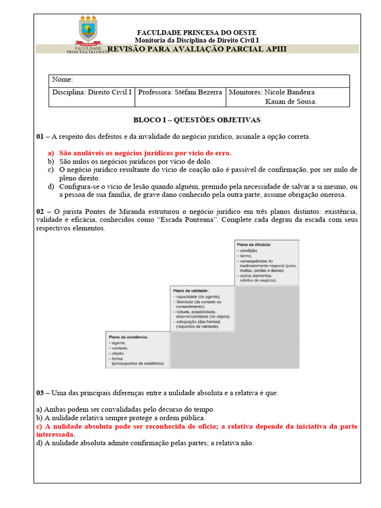Gabarito Revisão Direito Civil I Apiii | PDF | Justiça | Crime e Violência
