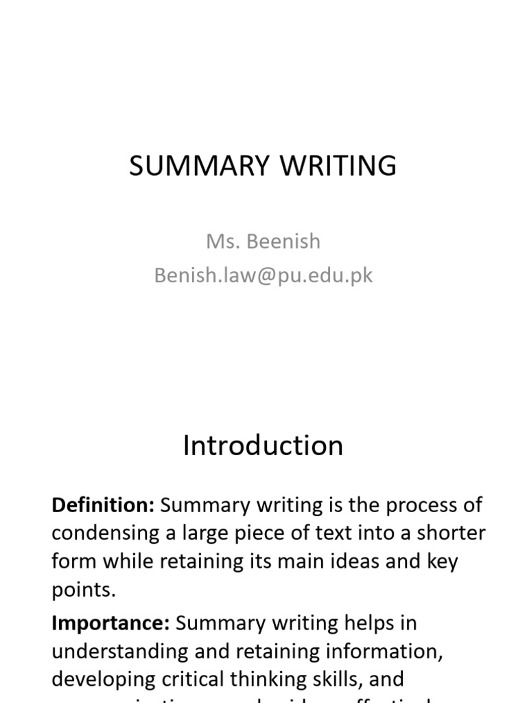 Mastering Summary Writing Skills | PDF