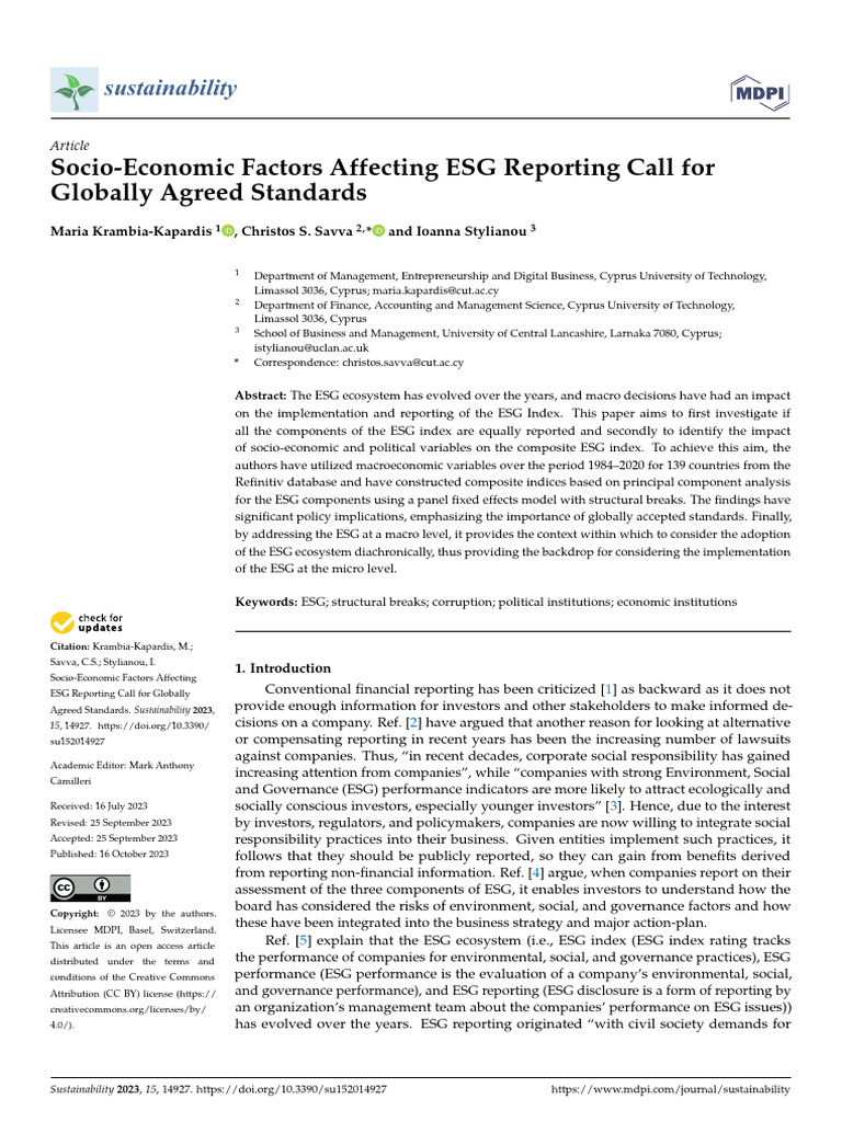 Socio-Economic Factors Affecting ESG Reporting Cal | PDF | Risk ...