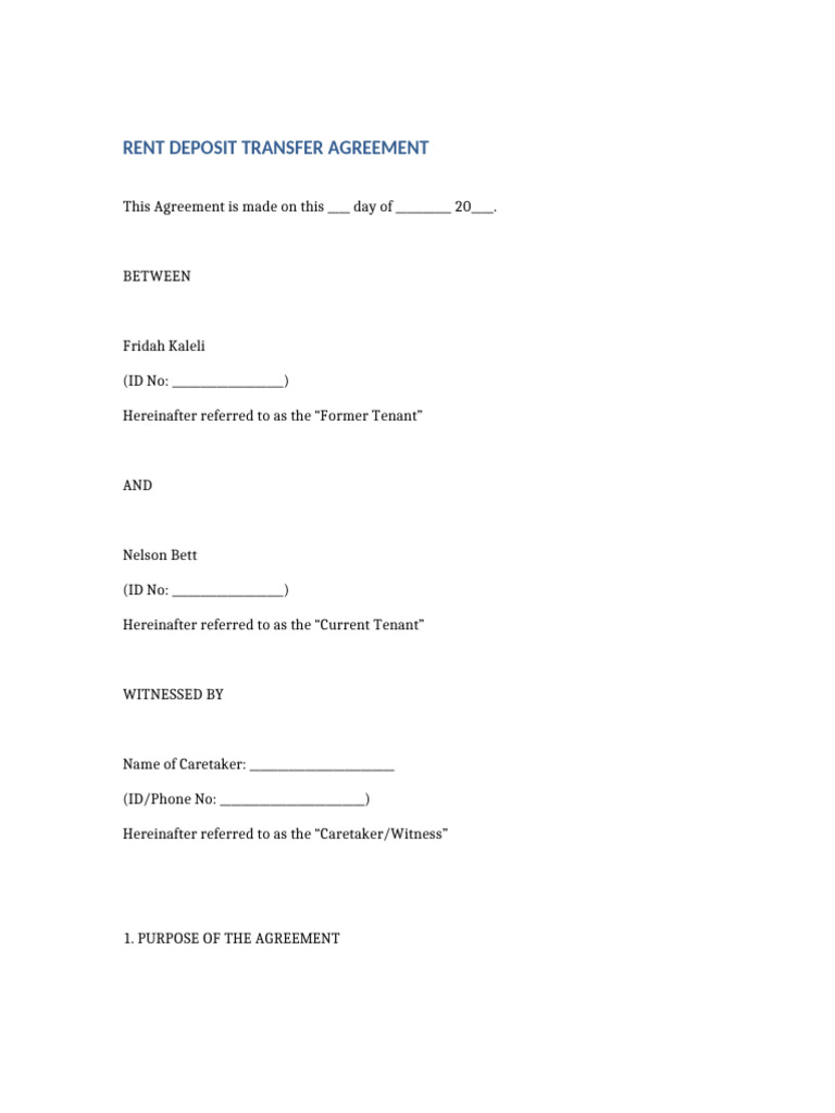 Rent Deposit Transfer Agreement Template | PDF