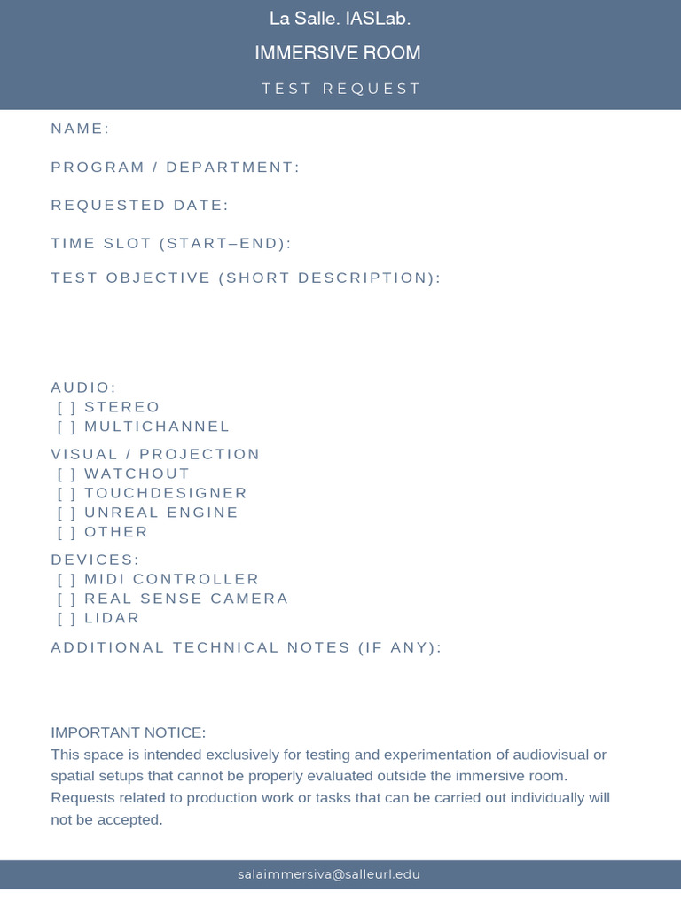 Immersive Room Test Request Form | PDF