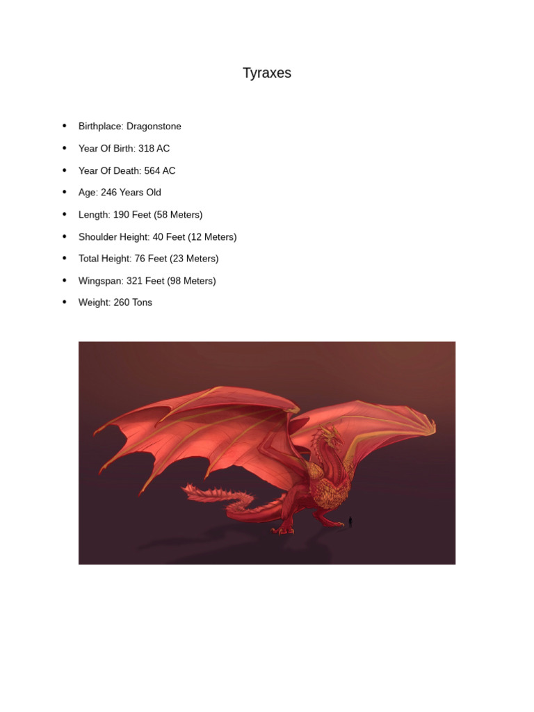 Tyraxes: Dragon Profile and Stats | PDF