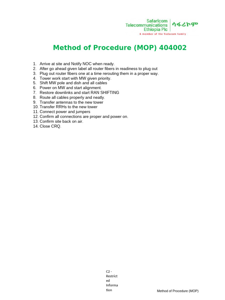 Method of Procedure 404002 | PDF