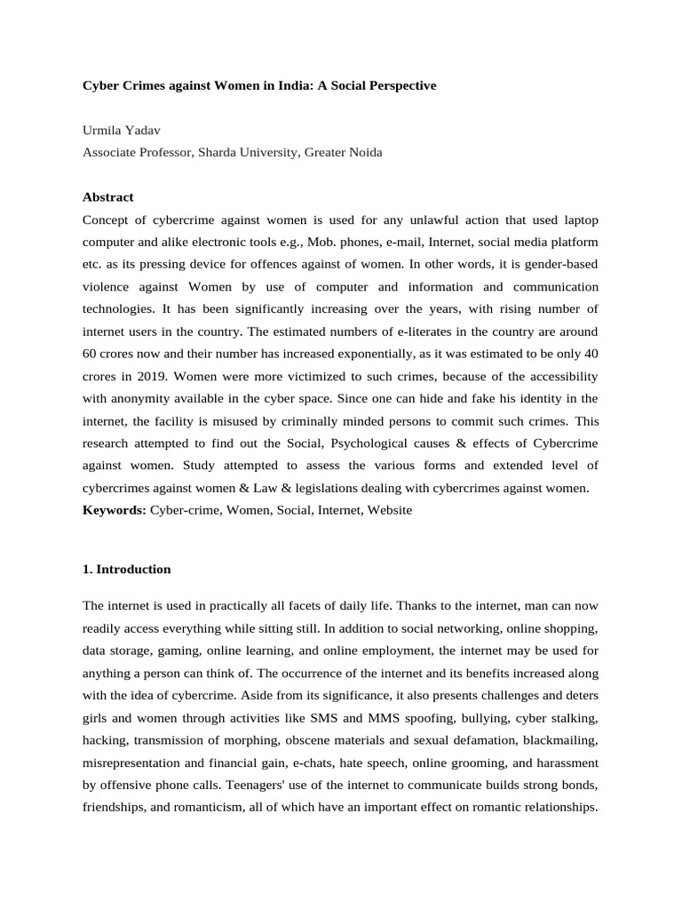 Cyber Crimes Against Women in India | PDF | Cybercrime | Stalking