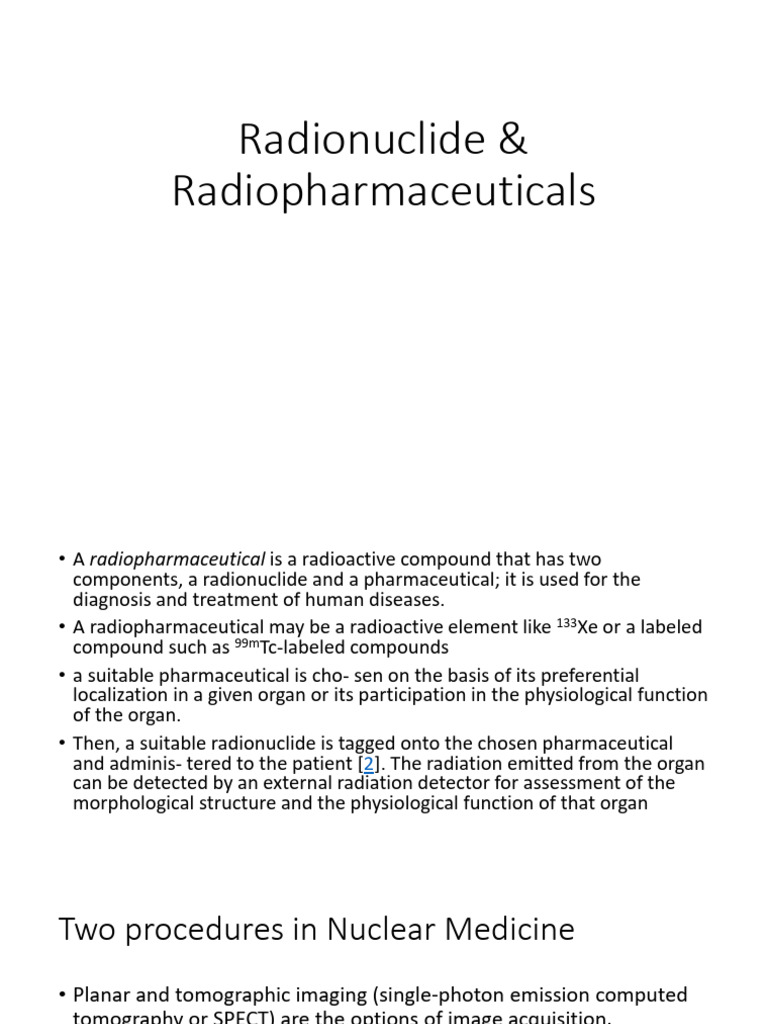 Radiopharmaceuticals in Nuclear Medicine | PDF | Neutron | Radionuclide