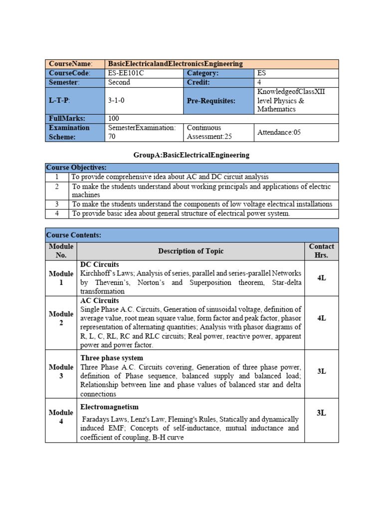 Basic Electrical & Electronics Engineering Course | PDF | Bipolar ...