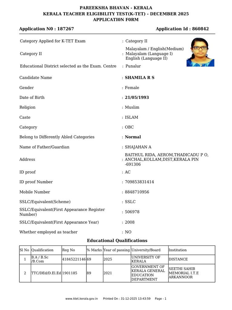K-TET December 2025 Application Form | PDF