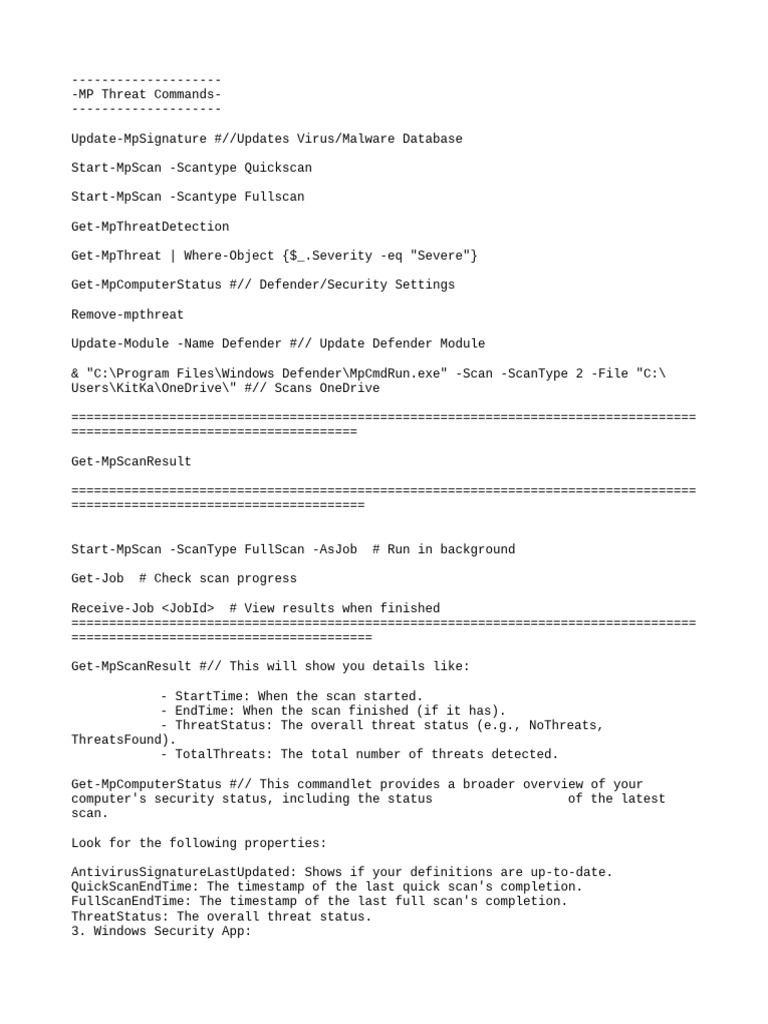 PowerShell Commands for Windows Defender | PDF | Computing | Software