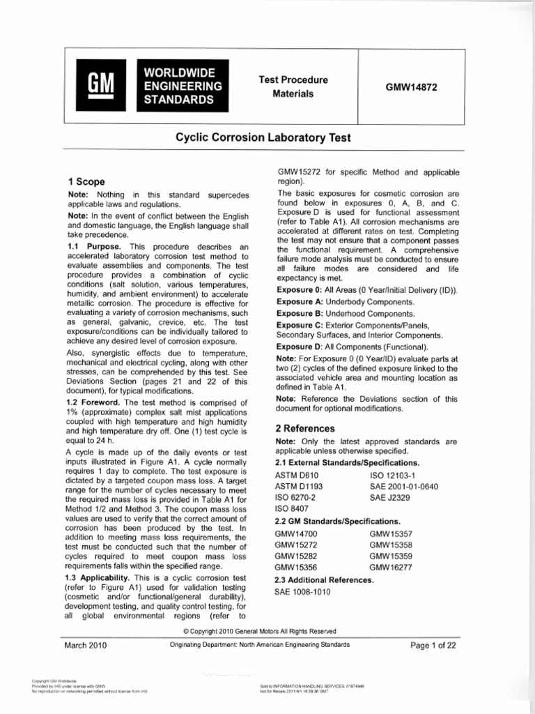 Cyclic Corrosion Test Procedure GMW14872 | PDF