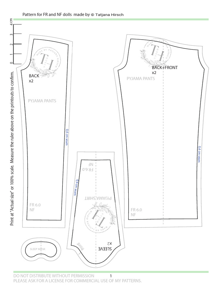 FR and NF Doll Pyjama Patterns | PDF | Clothing