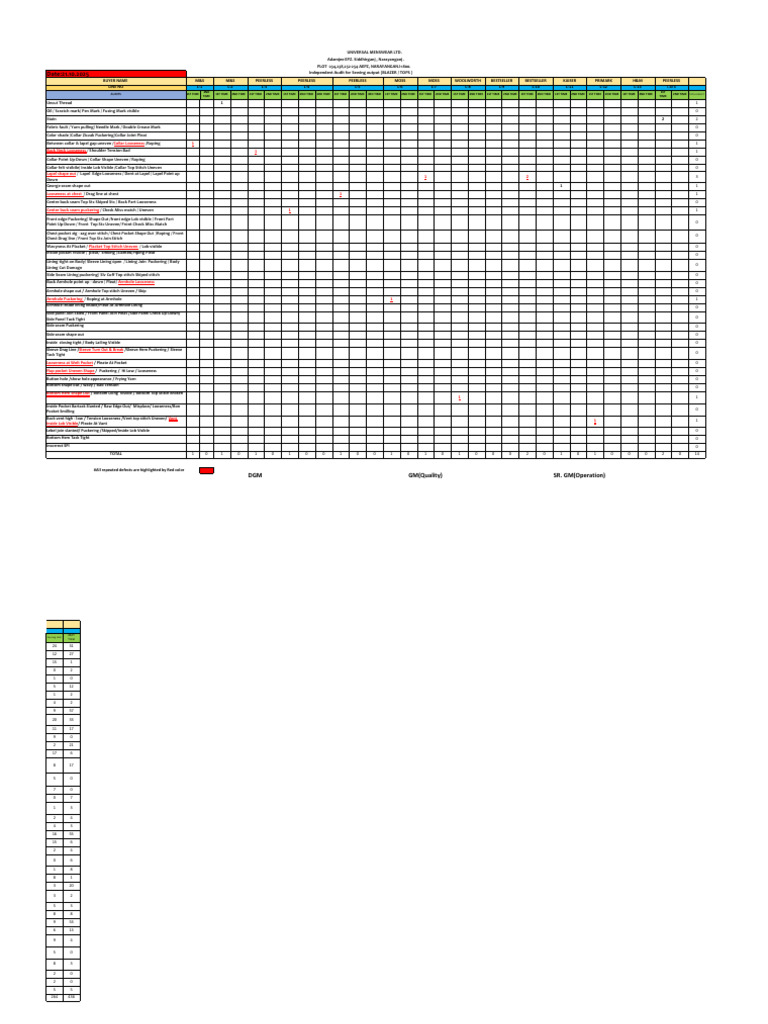 Audit Report for Sewing Defects | PDF | Seam (Sewing) | Sewing