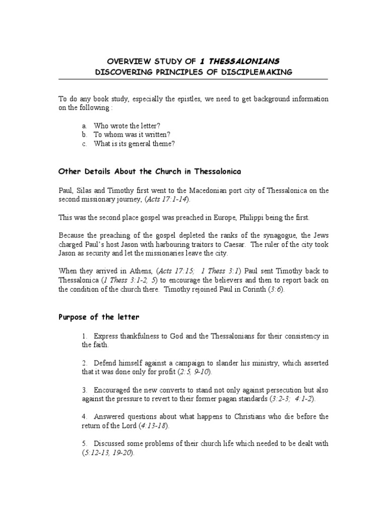 Overview Study Of 1 Thessalonians San Timoteo Primera