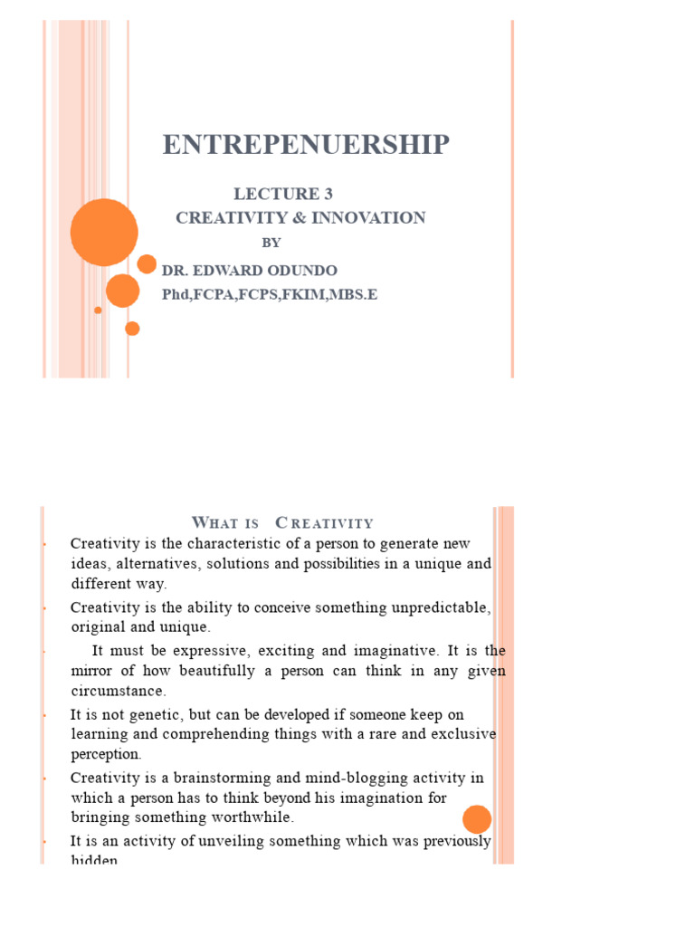 Creativity and Innovation in Entrepreneurship | PDF | Motivation ...