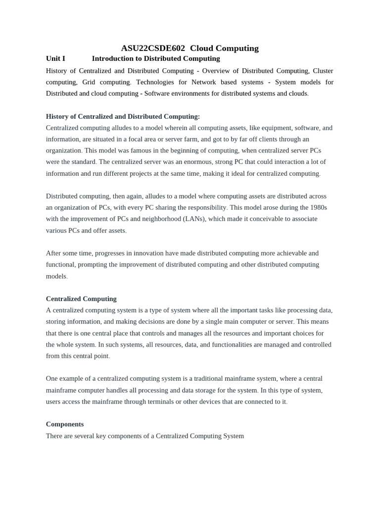 CC Unit 1 | PDF | Grid Computing | Client–Server Model