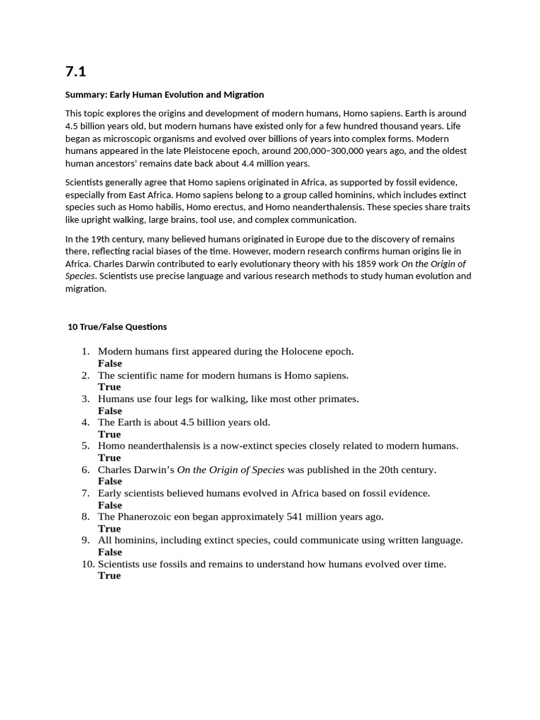 Early Human Evolution and Migration Insights | PDF | Homo | Human Evolution