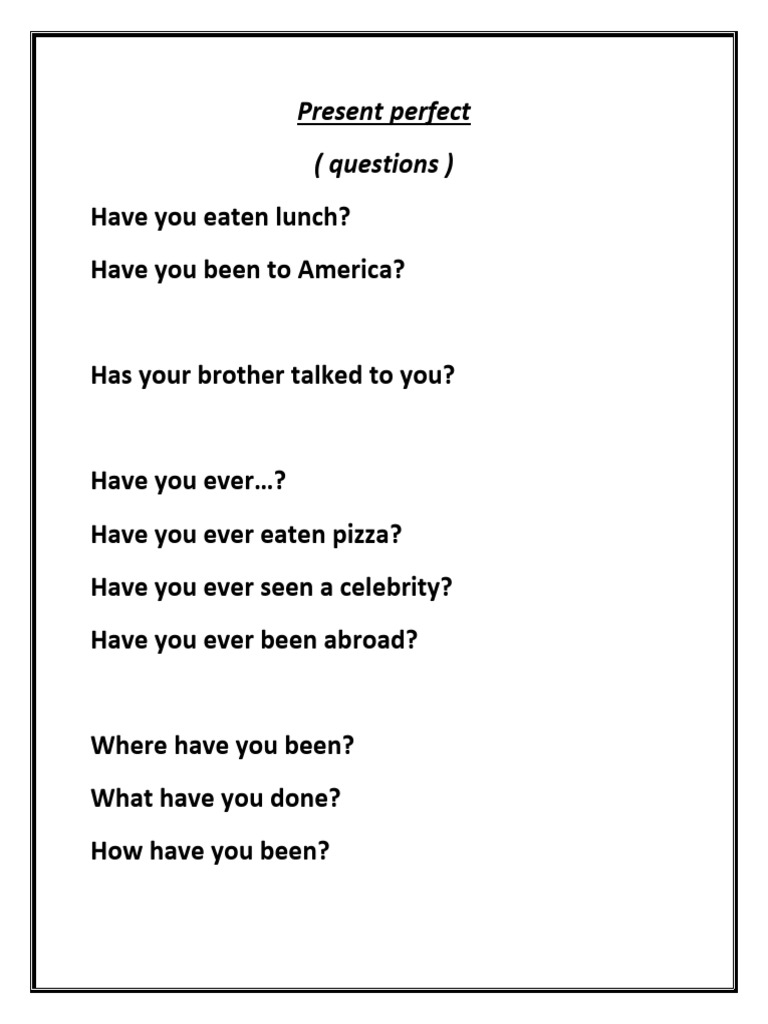 Present Perfect Questions Guide | PDF