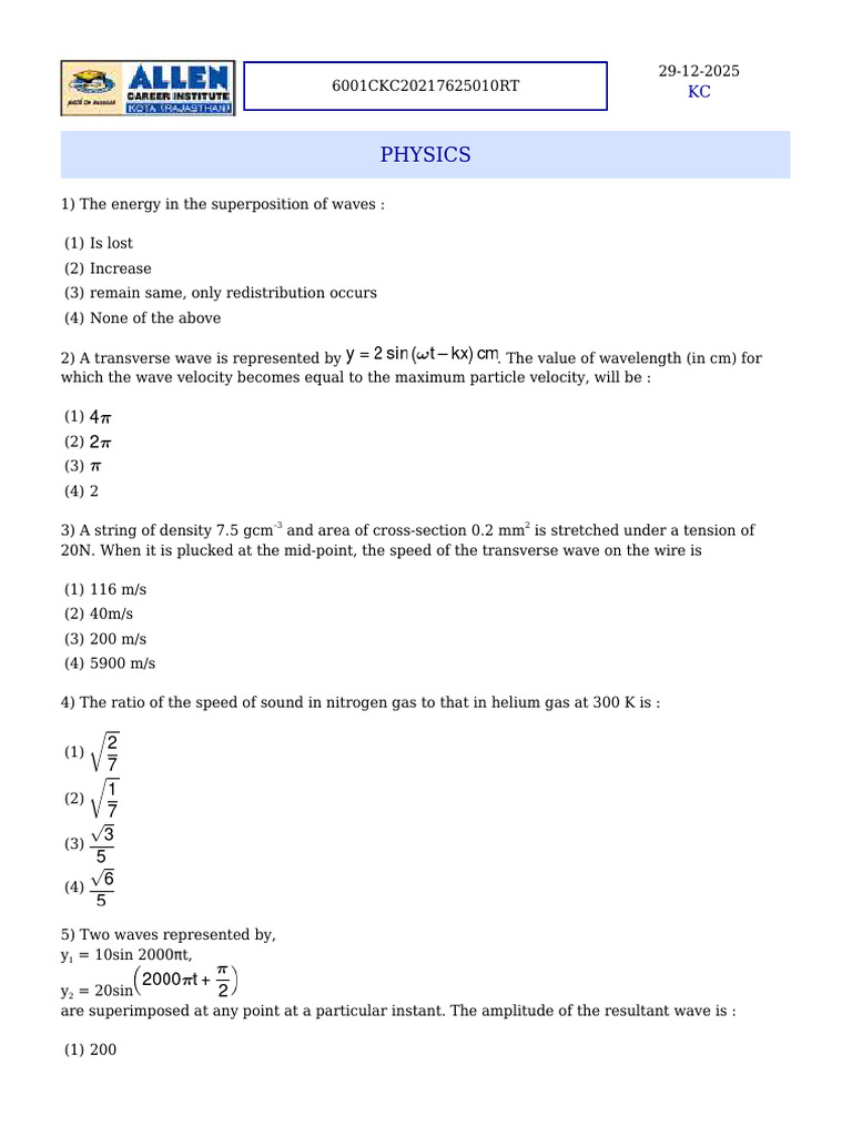 Physics Wave Mechanics Questions | PDF | Waves | Sound